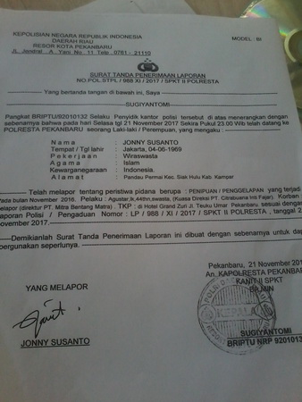 Merasa Ditipu, Mitra Bisnis Dilaporkan ke Polresta Pekanbaru